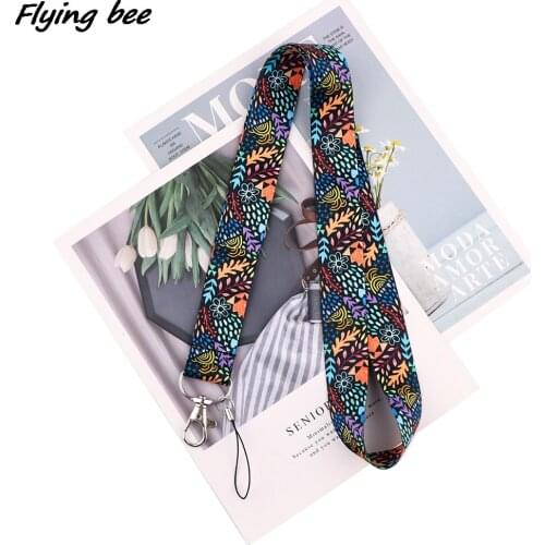 Flyingbee Forest Leaves Lanyards Id Badge Holder Keychain ID Card Pass Gym Mobile Badge Holder Lanyard Key Holder X1907