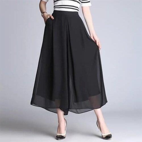 New Fashion Black Casual Loose Elastic High Waist Wide Leg Women Chiffon Pants Summer Women Clothes Pantalon Femme X181