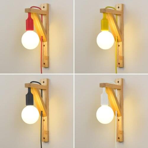 Wood Wall Lamp For Living Room Bedroom Room Led Energy Saving with external plug hanging Wall Light Bedside Wall Sconces Fixture