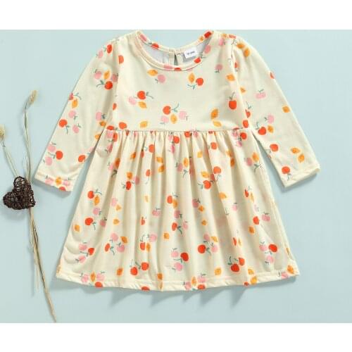 Ma&Baby 18M-6Y Children Kid Baby Girls Dress Furit Striped Print Long Sleeve A line Dresses For Girls Autumn Spring DD40