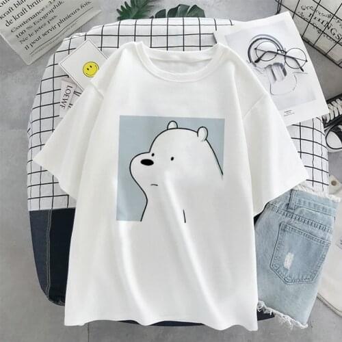 2021 Women T-shirt Kawaii Little Bear Print Short Sleeve T-Shirts Female Harajuku Summer Japanese Anime Cartoon Oversized TShirt