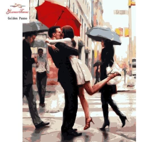 Golden Panno,Needlework,Embroidery,DIY Portrait Painting,Kits,14ct Street lover kiss,Sets For Embroidery,Christmas106