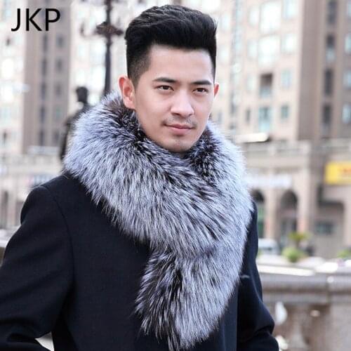 JKP Winter 2020 Real Fox Fur Scarf for Men Designer Warm Collar Natural Fur Shawls and Wraps High Quality Genuine Fur Scarves