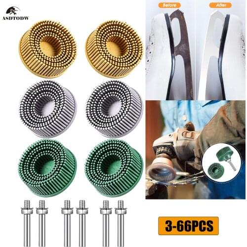 3-6PC Abrasive Brush Wheel For Dremel Accessories Rotary Tools/10PC #80 Flat Flap Discs /66PC Bristle Abrasive Brush