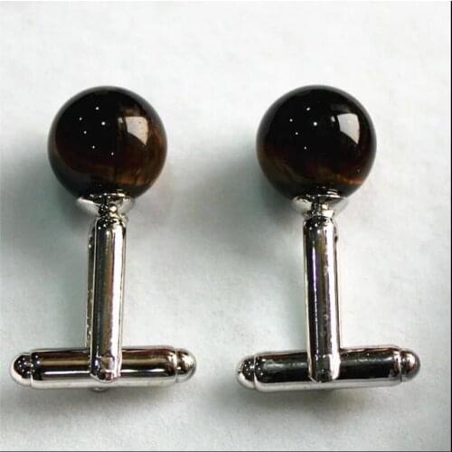 Fashionable silver plated 12 mm tiger eye cuffs