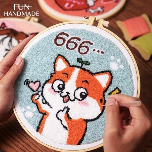 Children Cartoon DIY Handmade Woolen Embroidery Kit Unicorn Dog Pattern Cross Stitch With Hoop Paintings Birthday Gifts for Kid