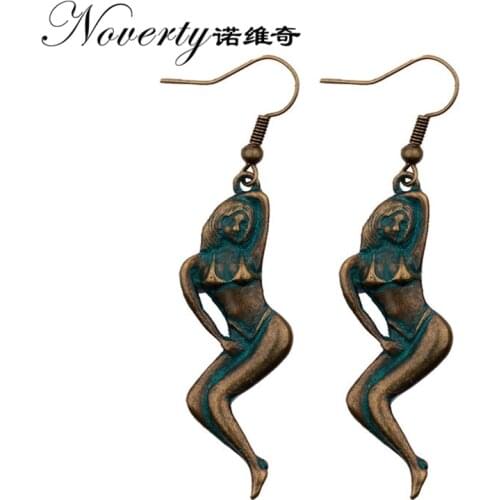 New Fashion 1 Pair 45mm Retro Patina Plated Zinc Alloy Beauties Shape Earrings for Womens Fashion Jewelry Gifts Date and Party