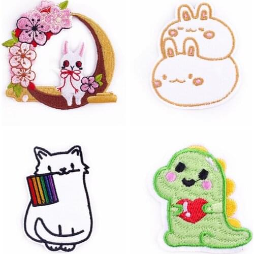 New Cartoon Cute Cat Embroidery Cloth Sticker Dinosaur Diy Stripes Childrens Clothing Bag Hat Badge Lroning Sewing Patch