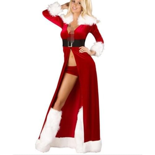New Sexy high quality Xmas Adult Women Santa Cosplay Costume Red robes Fancy Dress Plus size code Christmas Costumes For Women