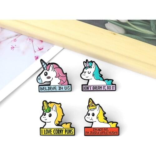 Creative Cartoon Believeinus Four Style Letter Unicorn Fashion Exquisite Brooch Cute Colorful Unicorn Alloy Drip Enamel Badge
