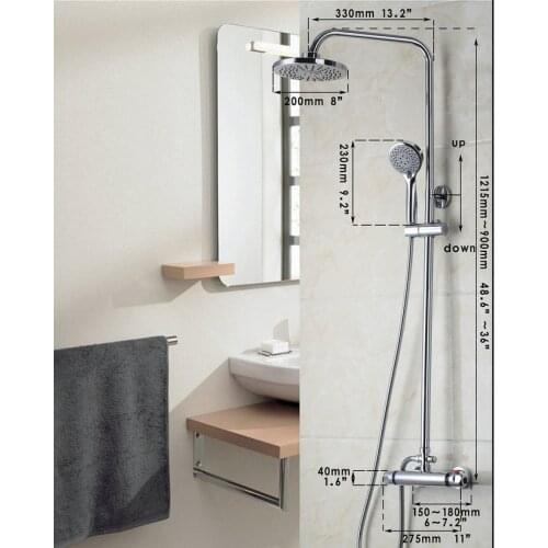 OUBONI 8 inch Bathroom Thermostatic Rainfall Shower Round Head Bathtub Shower Water Tap Shower Set Faucet Mixer Tap Head