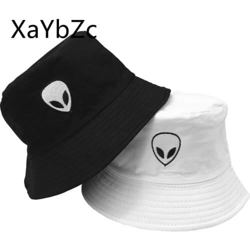 Unisex Embroidered Alien Foldable Bucket Hat Beach Sun Hat Street Headwear Fisherman Outdoor Cap Men and Woman Hat