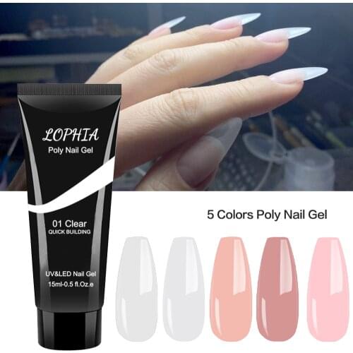 LOPHIA 15ML Poly Extension Nail Gel 5 colors Pink White Clear Crystal UV Builder Gel Tips Jelly Nail Builder Gel Varnishes 2021