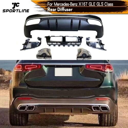 PP Rear Bumper Diffuser Lip Chin Spoiler for Mercedes Benz X167 GLE GLS SUV 2020 2021 Rear Bumper Diffuser with Exhaust Tips
