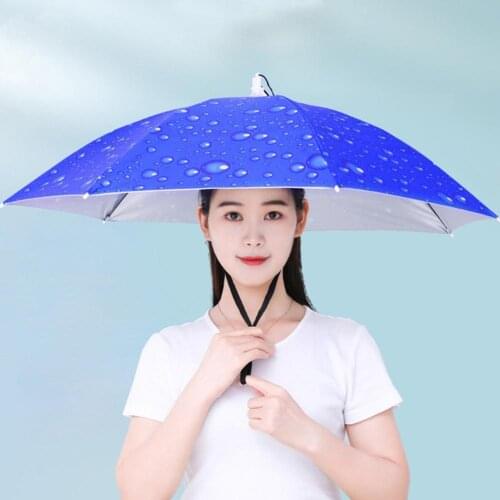 Portable Rain Fishing Umbrella Hat 75cm Outdoor Sun Shade Foldable Waterproof Fisherman Cap Camping Headwear