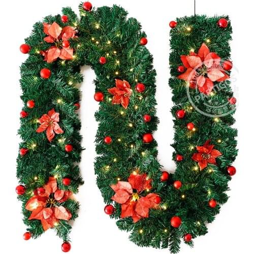 2.7m long Christmas decorations, green vine wreath, LED Christmas flowers, Christmas tree, fireplace, activity and festival