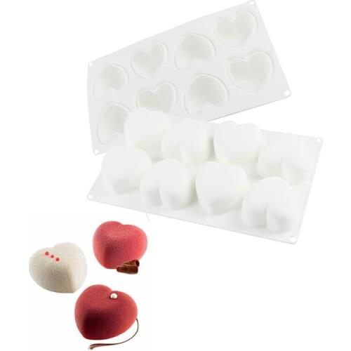 8 Heart Shape Silicone Cake Molds French Dessert Mousse Baking Form Moulds Chocolate Jelly Mold Cake Decoration Tool JU31912