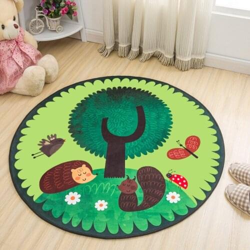 Cute Cartoon Animal Childrens Bedroom Living Room Short Water Crystal Velvet Round Hanging Basket Mat CarpetCustom Size