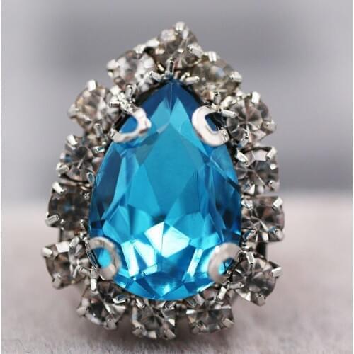 Free shipping sew on glass rhinestones with claw Lake blue flatback Teardrop sew on Crystal button diy weddiing Accessories