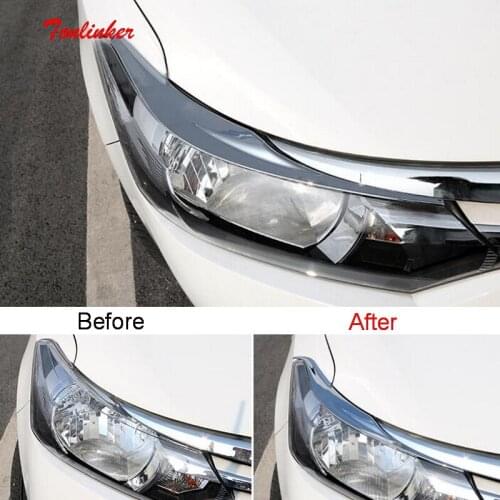Tonlinker Exterior Car Front Headlight Cover stickers for Toyota Vios/Yaris 2014-19 Car Styling 2 PCS ABS Chrome Cover stickers
