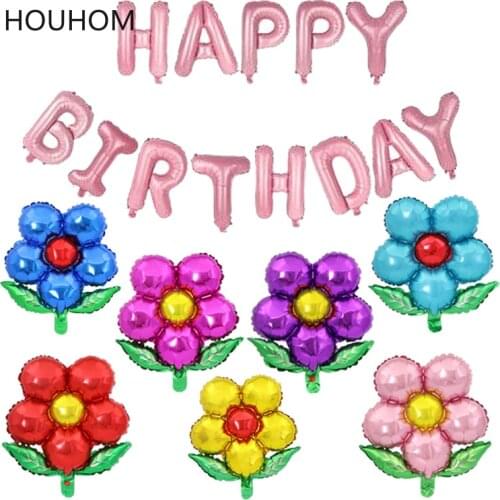 Happy Birthday Balloon Green Leaf Five Flower Wedding Decor Balloons Babyshower Birthday Party Decoration Kids Adult Air Ballon