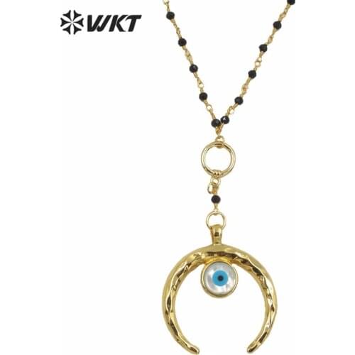 WT-N961 Wholesale Custom Multiple Natural Stone Pendant Necklace With Black Beads Rosary Chain For Fashion Jewelry Making