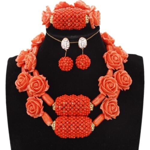 Dudo Store Nigerian Wedding African Beads Jewelry Set Crystal Big Balls +Nature Coral Flowers Gold African Beads Set Free Ship
