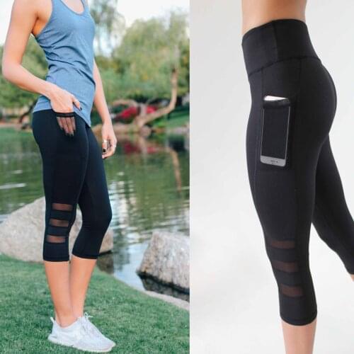 Mesh Energy Tights Solid Pocket Elastic Yoga Pants Women Running Training Black Gym Legging Fitness Female Sports Leggings