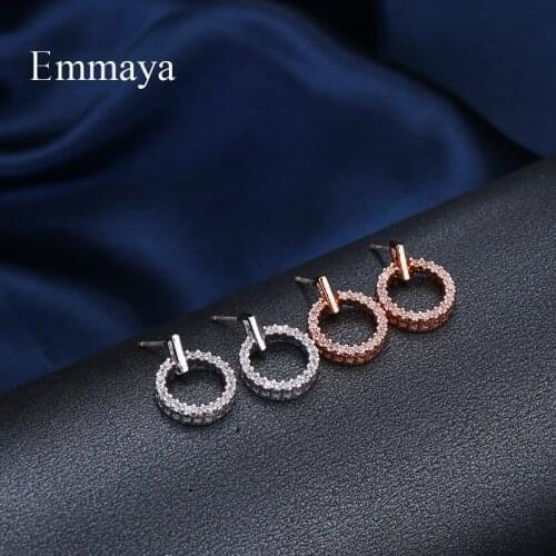 Emmaya Brand Luxury Charm Simple Round AAA White Cubic Zircon Two Colors Jewelry Earrings For Woman Elegance Wedding Party Gift