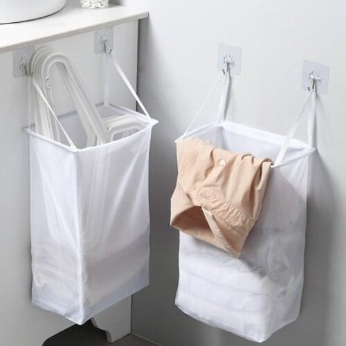 1pcs Wall Mounted Mesh Laundry Basket Bathroom Dirty Clothes Basket Portable Foldable Transparent Clothes Storage Baskets