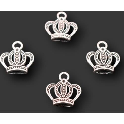30pcs Silver Plated Crown Pendants Retro Bracelet Earring Metal Accessories DIY Charms Jewelry Making 17*17mm A1432