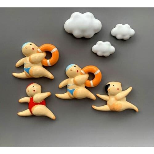3D Cartoon Fridge Magnets Swimming Funny Fatty Swimming Ring Decoration Magnetic Magnet Refrigerator Home Drcor Cute Stickers