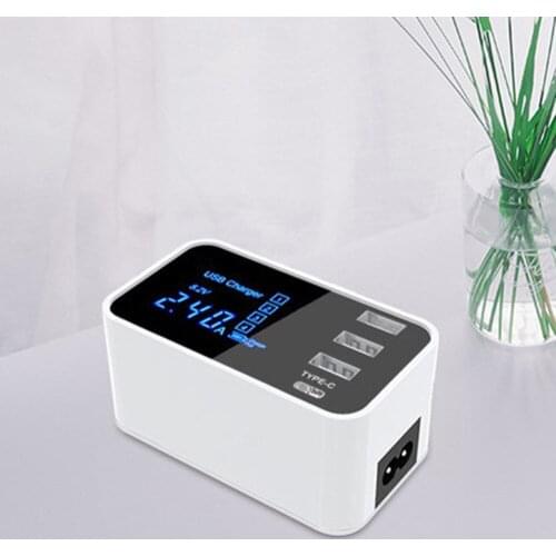 4 Port 4A 20W LCD Display USB Type-C Charging Station Charger Hub Power Adapter for Mobile Phone Tablet