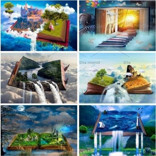 5D Diamond Painting Waterfall Book Full Square Diamond Embroidery Scenery Cross Stitch Mosaic Rhinestone Home Decoration