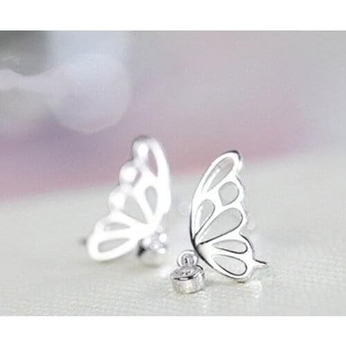 Free shipping silver butterfly female earrings simple temperament cute sweet crystal zircon ladies earrings 2021 trend jewelry