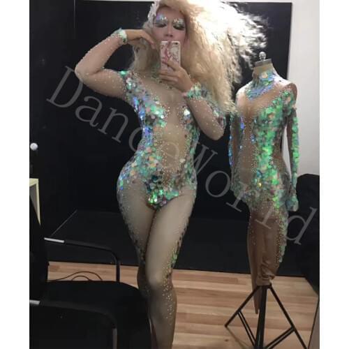 Fish Scale Sequins With Rhinestone Drilling Sexy Singe DS DJ High-end Performance Clothing For Women