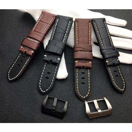 Brand Quality Soft 24mm black Vintage Italy Calf Leather Watchband for PAM111 PAM441 for Panerai strap PAM watch band