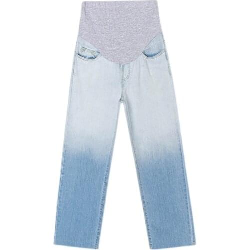 Pregnant womens pants loose holes straight wide-leg pants spring and autumn fashion all-match belly lift jeans belly lift