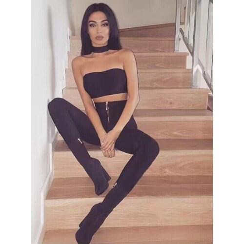 Free Shipping 4 Colors Women Fashion Sexy Zipper Black White Bandage Pants Designer Zipper Mid Pencil Pants