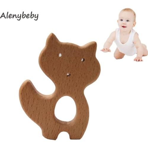 Wooden Teether Wood Fox Pendant For Pacifier Chain Baby Products Animal Wooden Blank Rodent Baby Teethers Birth Nurse Gifts Toys