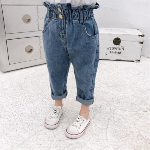 2-8Y Children Toddler Girls Pants Casual Elastic Waist Jeans Denim Pants Summer Spring Bottoms Trousers Baggy jeans harem pants