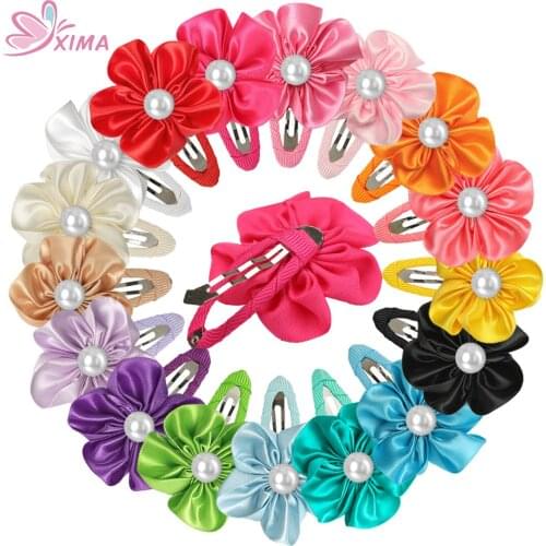 XIMA 17pcs/lot Solid Flower Hair Clip Kids Hairpins with Pearl Handmade BB Clip Girls Hair Accessories