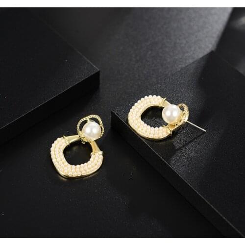 Dorado New Fashion Sweet Bijoux Simulated Pearl Circle Drop Earrings For Women Girl Handmade Geometric Metal Trendy Jewelry Gift