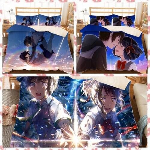 Dropshipping Home Bedding Set Fashion Anime Your Name Print 3D Bedding Set Duvet Cover Cotton Pillowcase Home Textile Bedclothes