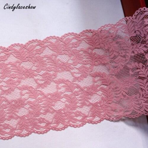 2 Yards 20 cm Wide Dark Pink Stretch Lace Trim Ribbon Leaves Elastic Lace Fabrics Bra Underwear Lace Garters Sewing Materials