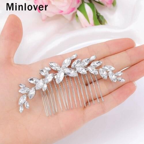 Minlover Handmade Elegant Leaves Crystal Bride Hair Combs/Pins Flower Wedding Hair Accessories Bridal Hair Ornaments Tiara FS260