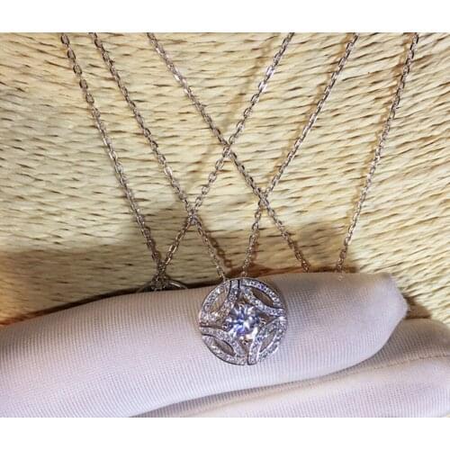 Hot 100% Original 925 Sterling Silver Necklace Wedding China Style Money Shape High Quality Round 14mm Zircon Pendant Necklace