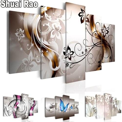 Full Square/Round Diamond Embroidery Orchid Flower Butterfly 5D Diamond Painting art 5 Panel Mosaic Diamond Art Flowers