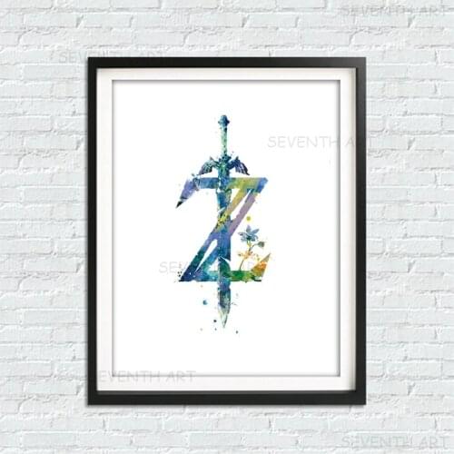 Canvas Painting Abstract Watercolor Sword Gamer Poster Breath of The Wild Nintendo Video Game Print Wall Art Picture Home Decor