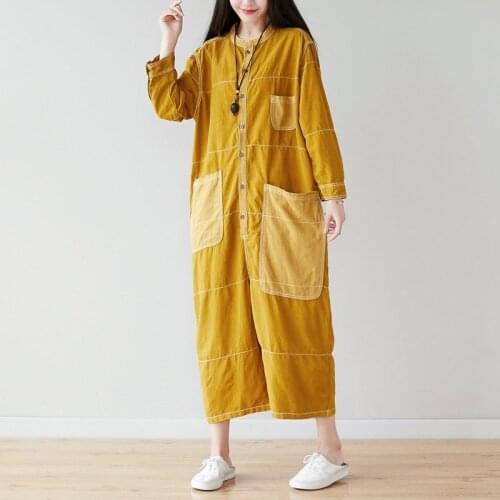 Baggy Long sleeve Jumpsuit Women Streetwear Style Drop Crotch Wide Leg Playsuits Europe hip hop Boyfriend Cotton Linen Overalls
